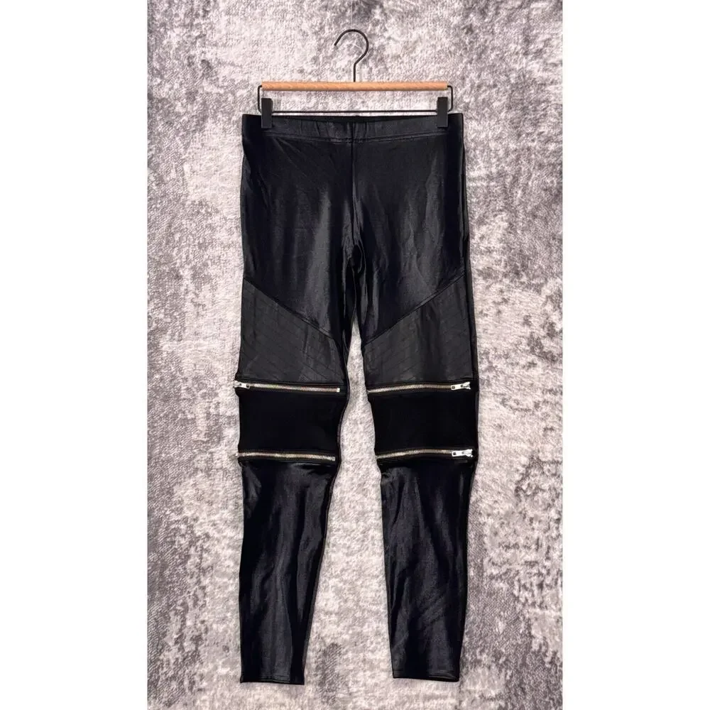 Black Milk Leggings Large Womens Black Moto Style Zipper Detailing Pants